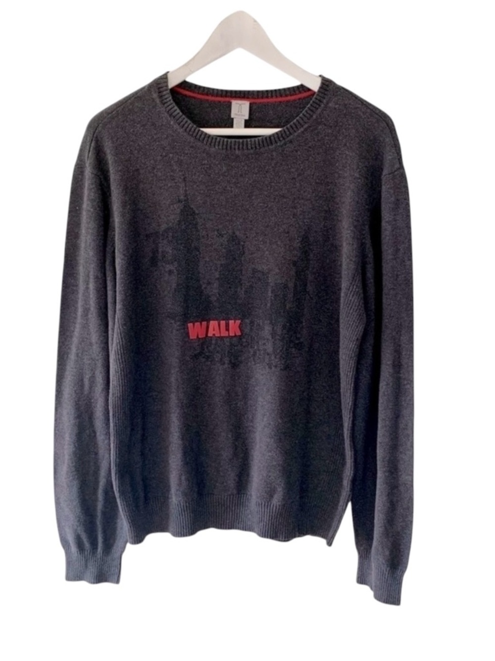 Men’s Grey Crew Neck Cotton Graphic Sweater By Tristan Size Large